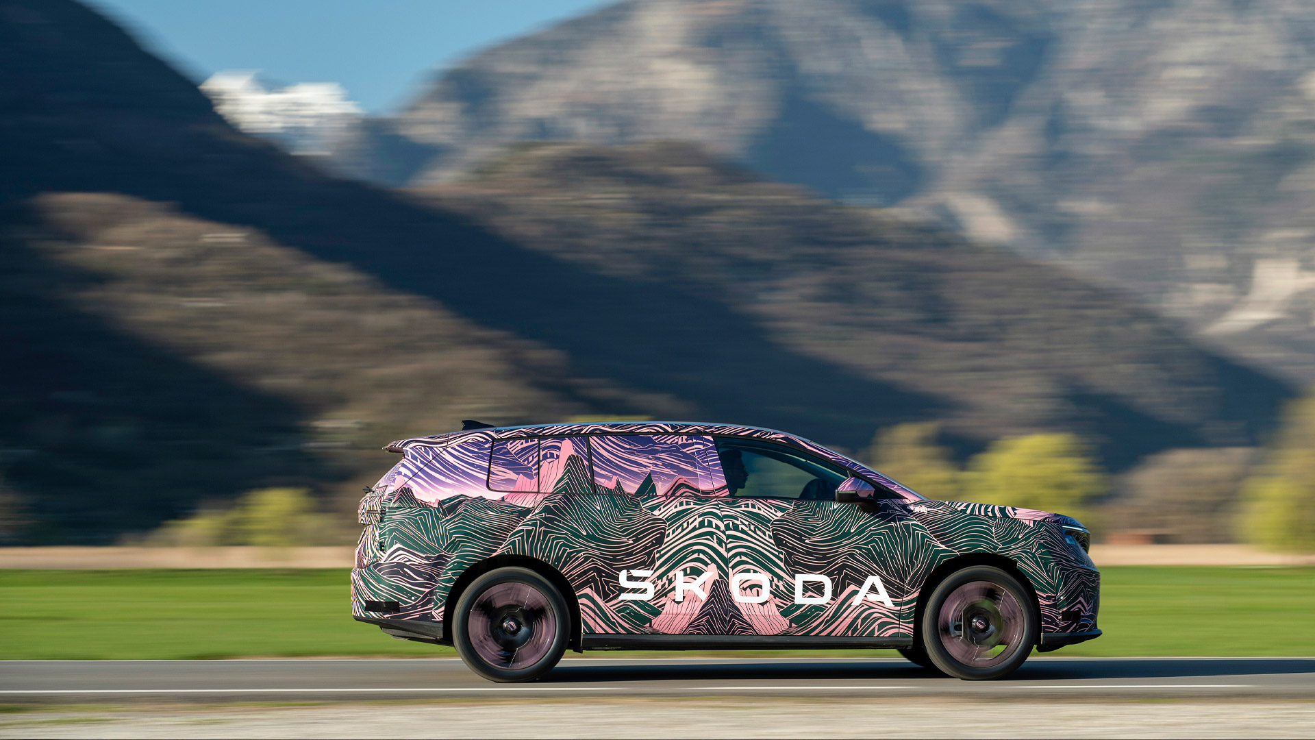 Škoda PEAQ in Bewegung vor Landschaft